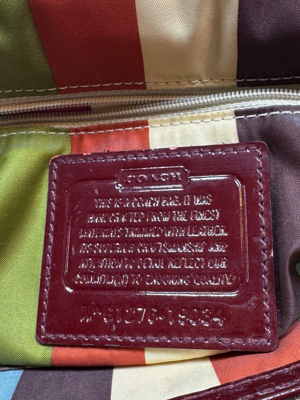 Coach Willis Tan Signature Canvas Shoulder Bag with Burgundy Patent Trim - Picture 11 of 11